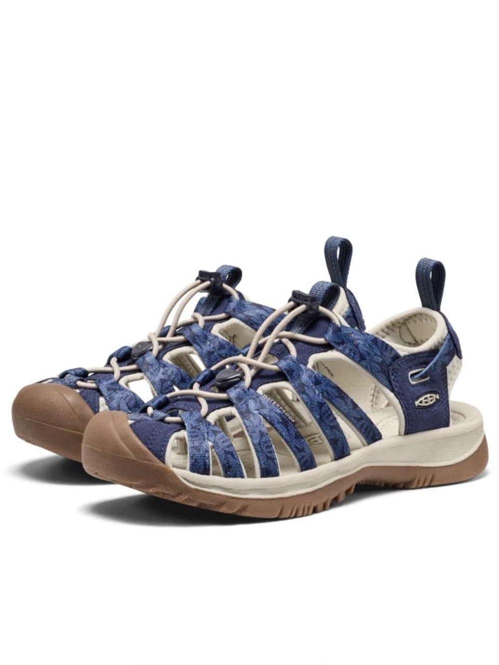 KEEN Women's Whisper Closed Toe Washable Adventure Sandals, Navy Print, Sz 7,NIB